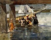 温斯洛荷默 - Childred Playing under a Gloucester Wharf